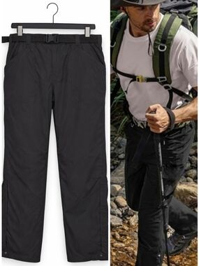 LL BEAN Hiking Pants Nylon Stretch Black Tall Large Articulated Trail New